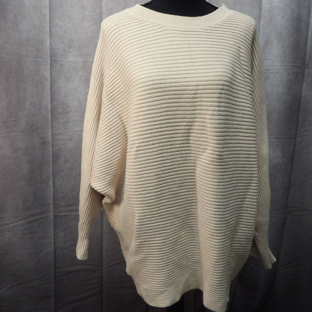 Ivory ribbed dolman sleeve pullover sweater. Plus Size. Fits 3XL